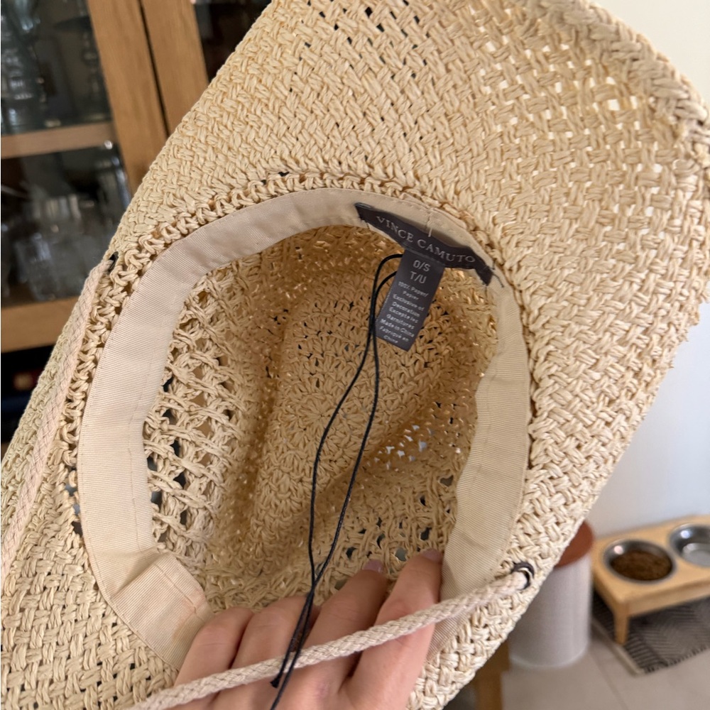 Vince Camuto Beige Woven Straw Sun Hat with Chin Cord - Picture 4 of 5